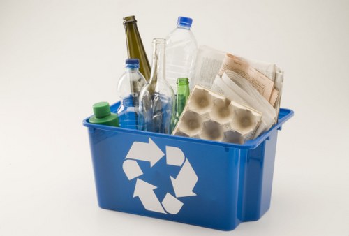 Construction site with waste materials being managed