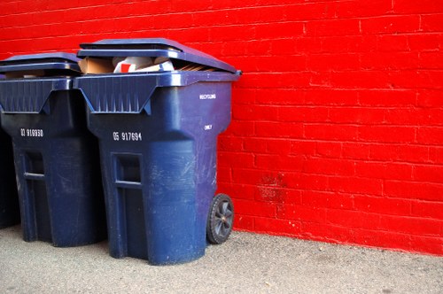 Skips and recycling bins at a Finchley site